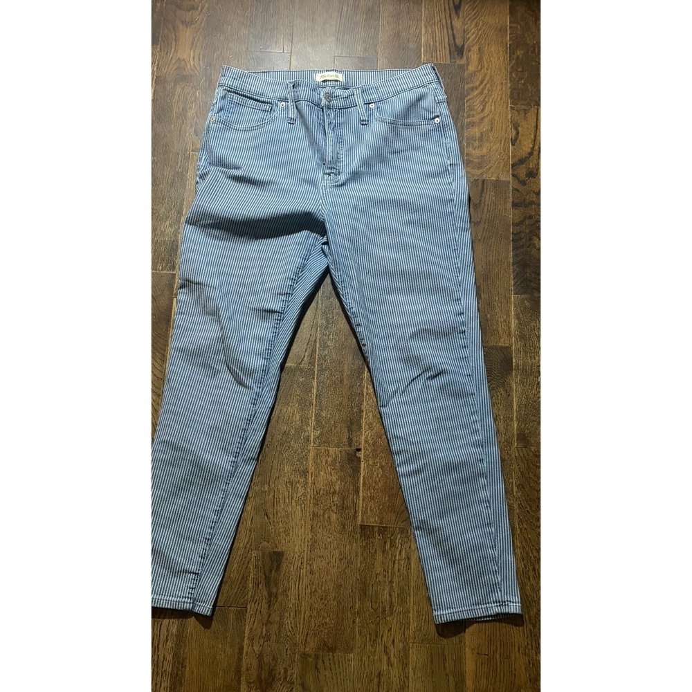Madewell Women's 9" Mid-Rise Skinny Jeans Size 31 in Blue White Piper Stripe